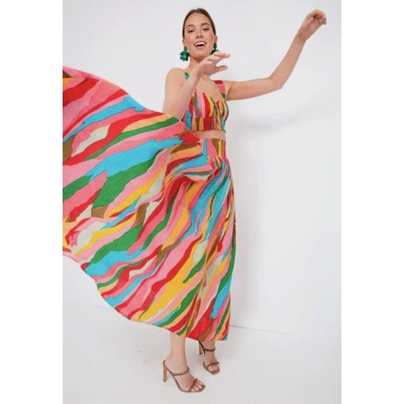 Emporio Sirenuse Positano Women 44/US 8 Pink Dahlia Abstract Linen Crop Top NWT - Picture 4 of 13